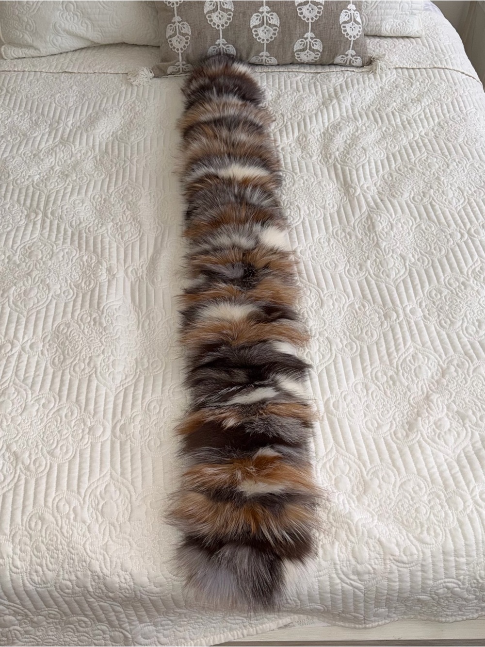 NWT Alberto Makali Real Blue Fox Fur Patchwork Scarf Stole Long Wrap